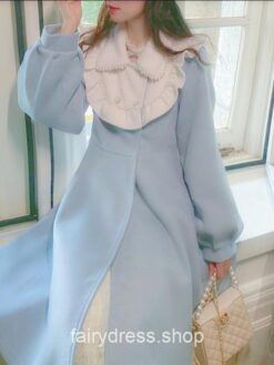 Charming Winter Warm Wool Patchwork Long Lolita Fairycore Outwear Coat 1