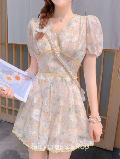 Aesthetic Floral Short Jumpsuit Summer Lace Print Mini Dress 2