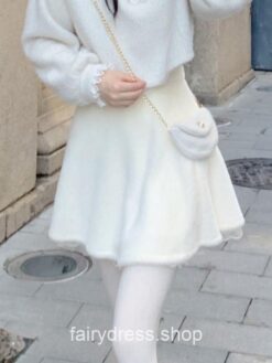 Softie Winter Kawaii White Velvet Fairycore Mini Skirt 1