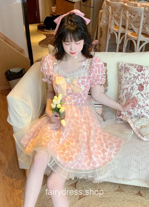 Kawaii Bow Floral Lace Lolita French Mini Dress 9