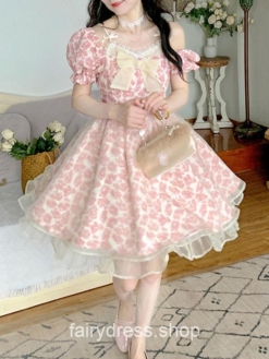 Kawaii Bow Floral Lace Lolita French Mini Dress 2