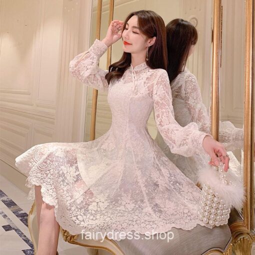 Fairycore Charming French Style Casual Long Sleeve Vintage Chiffon Dress 4