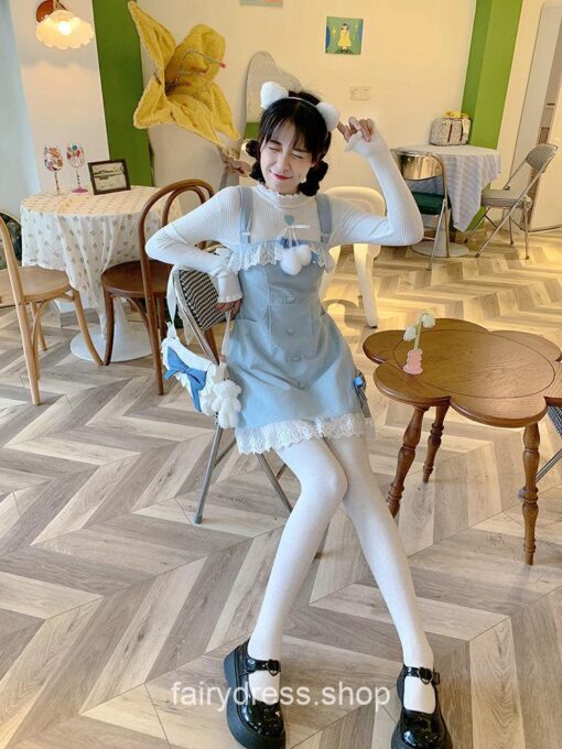 Fairycore Lolita Kawaii Split Bow Designer Lace Sweet Mini Dress 11