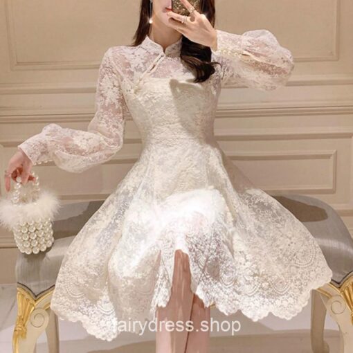 Fairycore Charming French Style Casual Long Sleeve Vintage Chiffon Dress 2