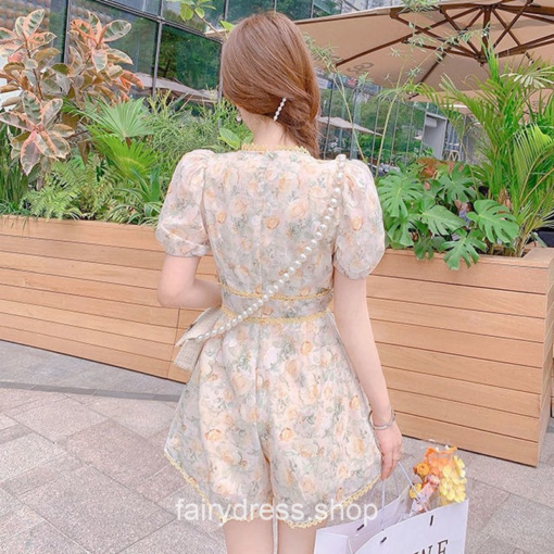 Aesthetic Floral Short Jumpsuit Summer Lace Print Mini Dress 3
