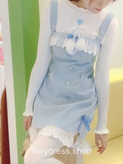 Fairycore Lolita Kawaii Split Bow Designer Lace Sweet Mini Dress 1