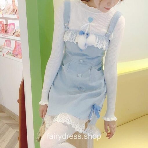 Fairycore Lolita Kawaii Split Bow Designer Lace Sweet Mini Dress 1