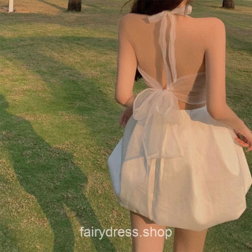 Warmhearted Elegant Solid Strap Sweet Sleeveless Mini Dress 6
