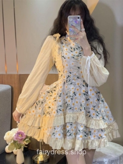 Lolita Kawaii Floral Patchwork Vintage Mini Dress 3