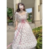 Charming Floral Princess Fairy Sweet Puff Sleeve Dress 7