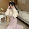 Adorable Japanese Sweet Bow Designer Plaid Strap Fairycore Dress 10