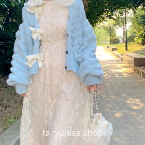 Softie Vintage Fairycore French Lace Puff Sleeve Dress 3