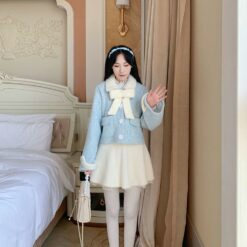 Softie Winter Kawaii White Velvet Fairycore Mini Skirt 2