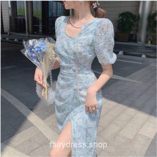 Fairycore Cozy Summer Floral Chiffon Split Designer Sweet Dress 4