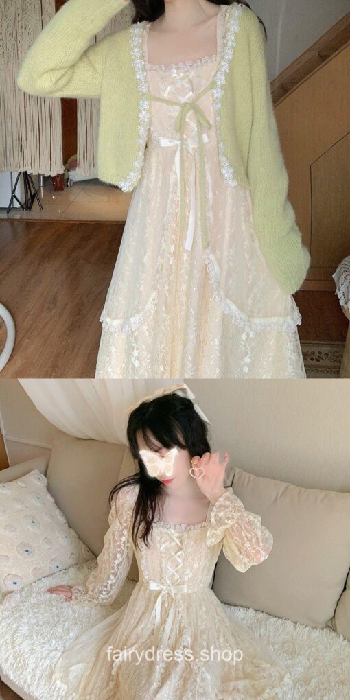Softie Winter VIntage Lace Patchwork Princess One Piece Fairycore Dress 4
