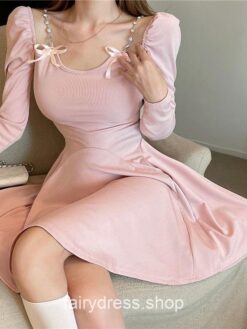Dolly Kawaii Knitted Solid Bodycon Chic Fairycore Mini Dress 1