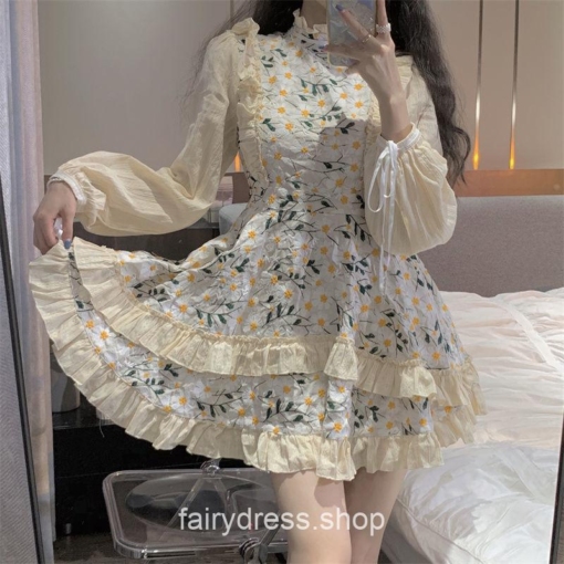 Lolita Kawaii Floral Patchwork Vintage Mini Dress 7