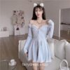 Gentle Knitted Fairycore Lace Patchwork Party Mini Dress 8