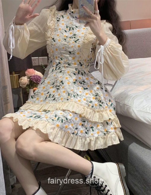 Lolita Kawaii Floral Patchwork Vintage Mini Dress 8