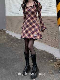 Spring Plaid Lolita Casual High Street Fairycore Korean Dress 2