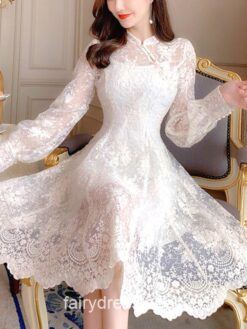 Fairycore Charming French Style Casual Long Sleeve Vintage Chiffon Dress 1