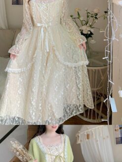 Softie Winter VIntage Lace Patchwork Princess One Piece Fairycore Dress 3