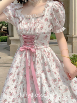 Charming Floral Princess Fairy Sweet Puff Sleeve Dress 1