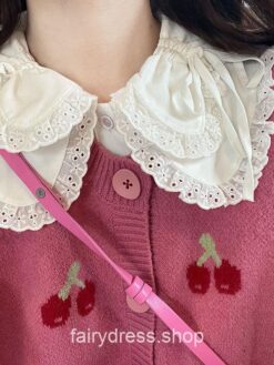 Adorable Fairycore Autumn Knitted Cherry Kawaii Sweater Cardigan 3