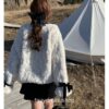Winter Warm Faux Fur Bow Designer Wool Fairycore Short Coat 5