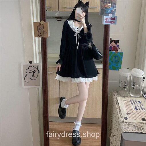 Gentle Fairycore Black Lolita Patchwork Mini Dress 2