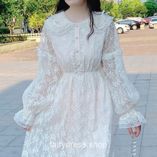 Softie Vintage Fairycore French Lace Puff Sleeve Dress 7