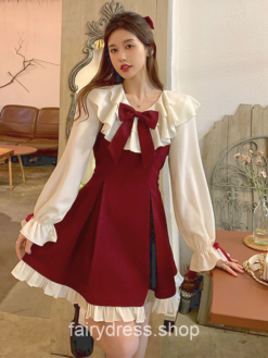Gentle Lolita Patchwork Fairycore Sweet Party Bow Kawaii Dress 1