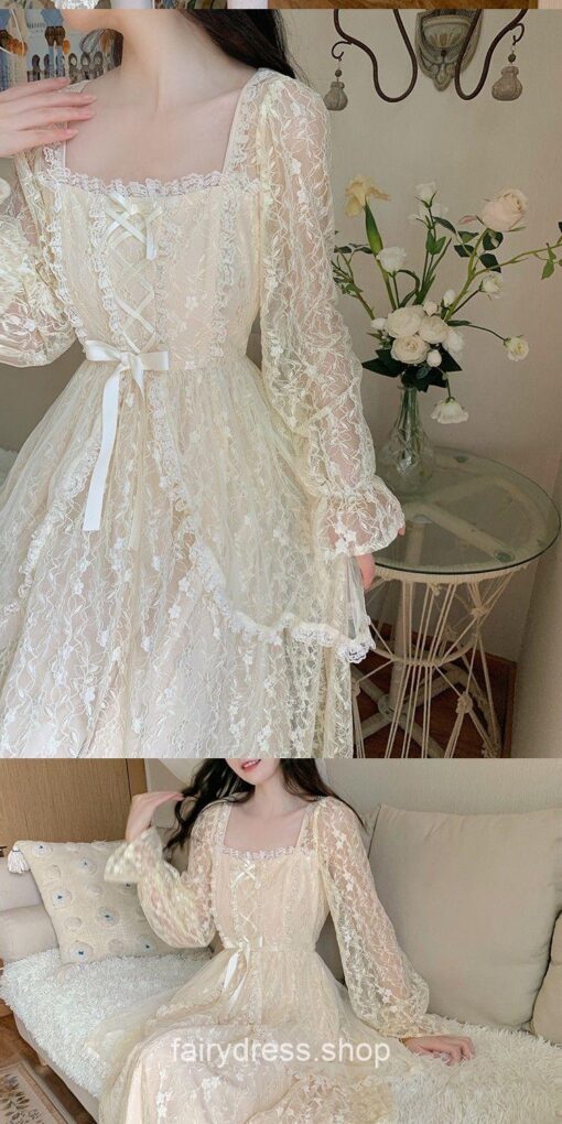 Softie Winter VIntage Lace Patchwork Princess One Piece Fairycore Dress 5