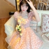 Kawaii Bow Floral Lace Lolita French Mini Dress 6