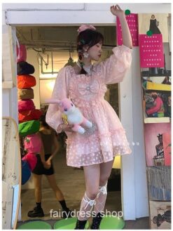 Gentle Fairycore Lolita Japanese Fairy Party Lace Heart Mini Dress 2