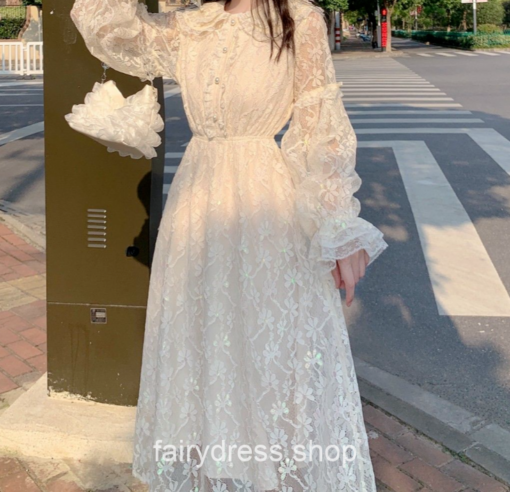 Softie Vintage Fairycore French Lace Puff Sleeve Dress 2