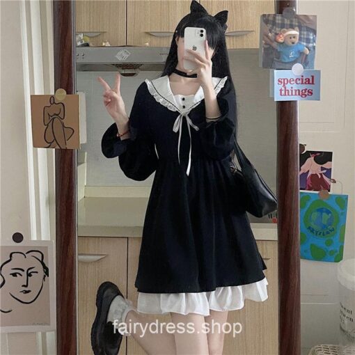 Gentle Fairycore Black Lolita Patchwork Mini Dress 5