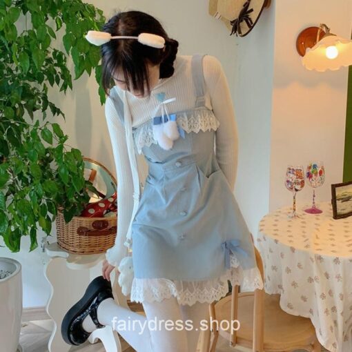 Fairycore Lolita Kawaii Split Bow Designer Lace Sweet Mini Dress 8