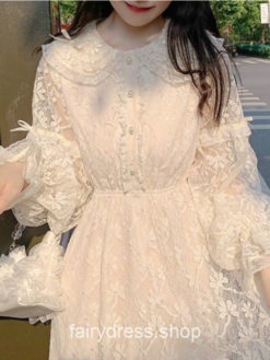 Softie Vintage Fairycore French Lace Puff Sleeve Dress 1