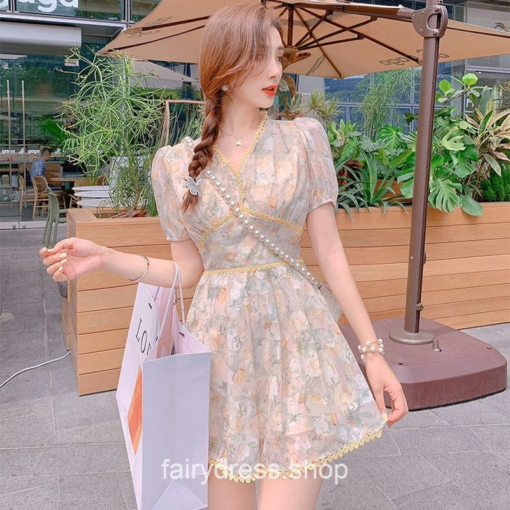Aesthetic Floral Short Jumpsuit Summer Lace Print Mini Dress 6
