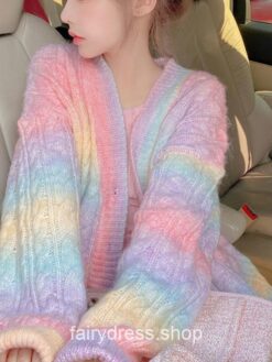 Aesthetic Rainbow Knitted Cardigan Sweater
