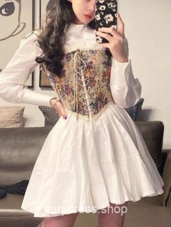 Daring Vintage Elegant Print Floral Vest Fairy Mini Dress