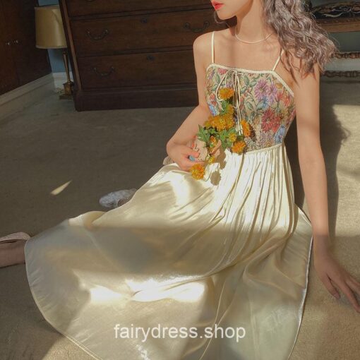 Daring Vintage Floral Strap Lace-up Midi Fairy Dress