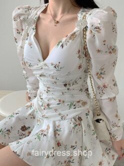 Dreamy Floral One-Piece Mini Long Sleeve Dress