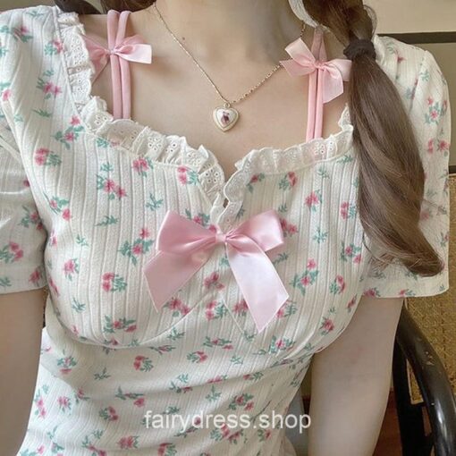 Fairycore Charming Bowknot Kawaii Floral Mini Dress