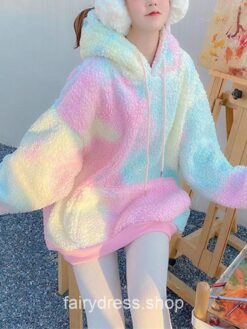 Princess Winter Rainbow Kawaii Fur Hoodie
