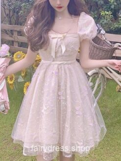 Summer Sparkle Fairy Short-Sleeved Bowknot Lace Dress