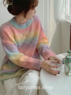 Sweet Rainbow Knitted Fairycore Sweater