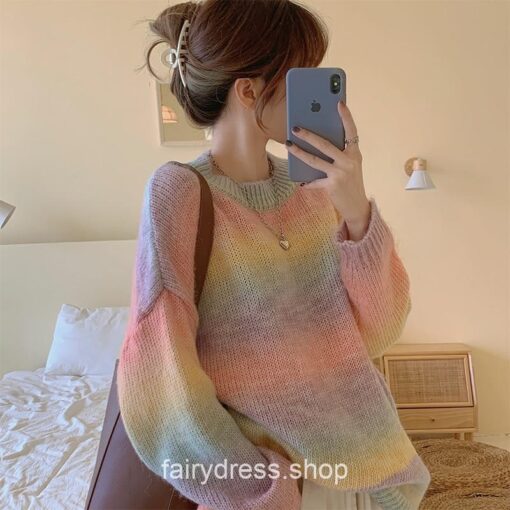 Sweet Rainbow Knitted Fairycore Sweater
